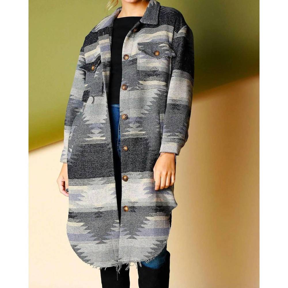 NEW BESTTO aztec pattern long jacket in black/ gray